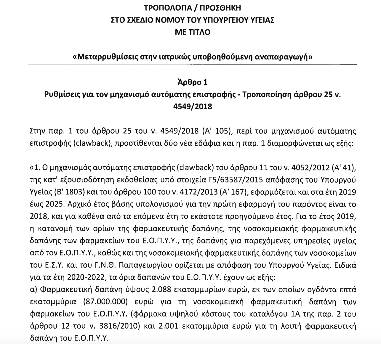 Τροπολογία κατανομή δαπανης, υπολογισμός clawback