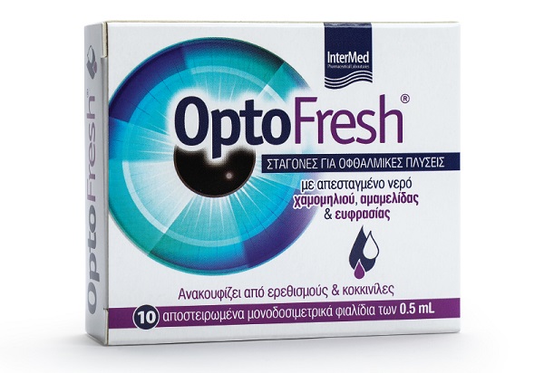  Συσκευασία του προϊόντος OptoFresh eye wash drops της InterMed.
