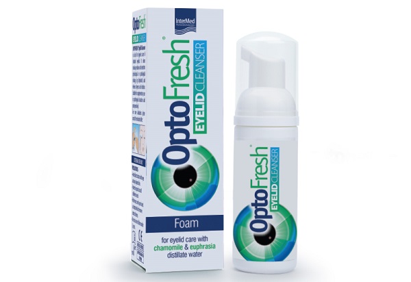 Συσκευασία του προϊόντος OptoFresh EYELID CLEANSER της InterMed.
