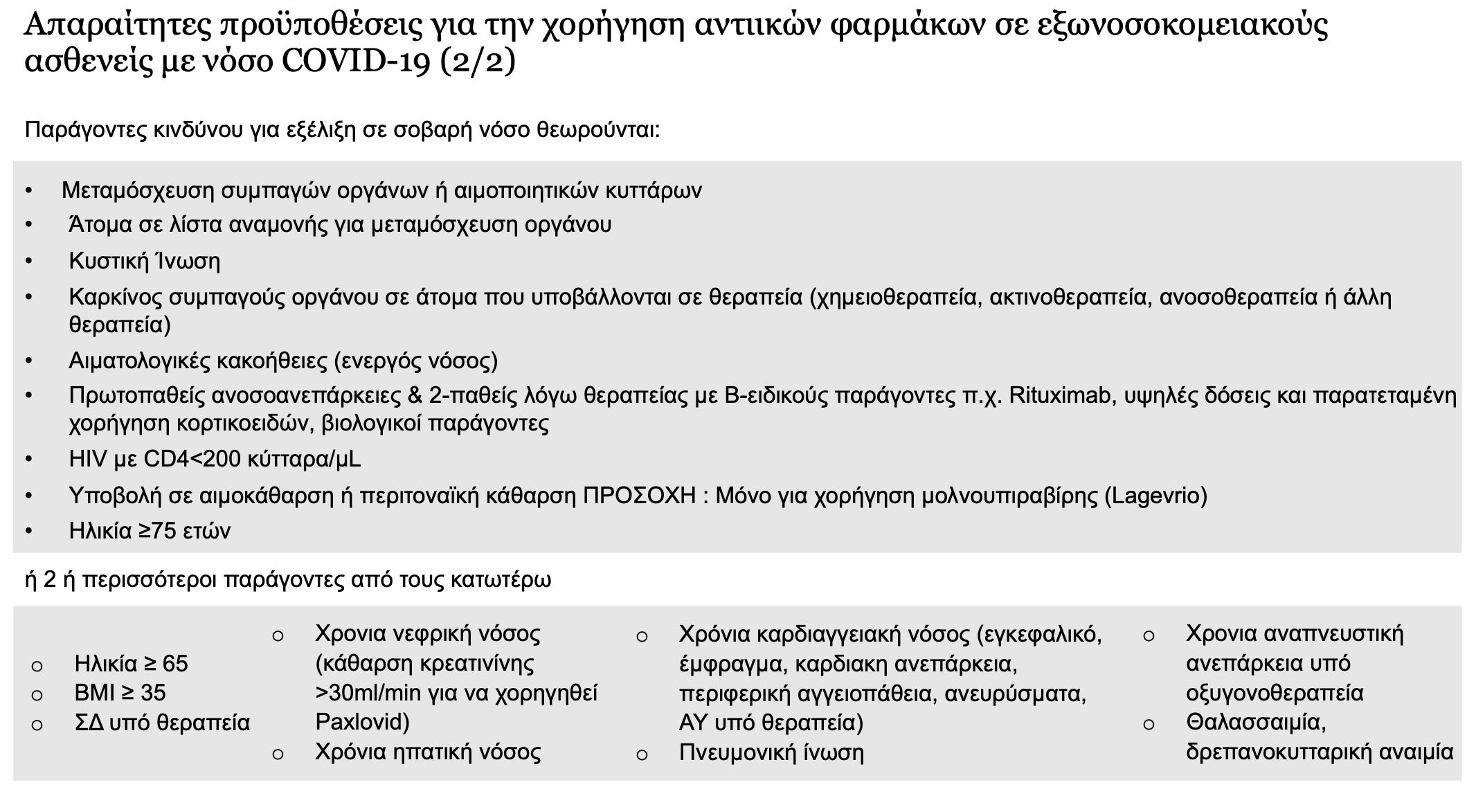 Απαραίτητες προϋποθέσεις για τη χορήγηση χαπιου Pfizer