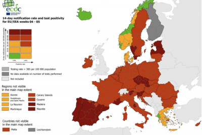 Χάρτες ECDC: Μόνη κίτρινη η Ελλάδα με τον αστερίσκο της Αττικής