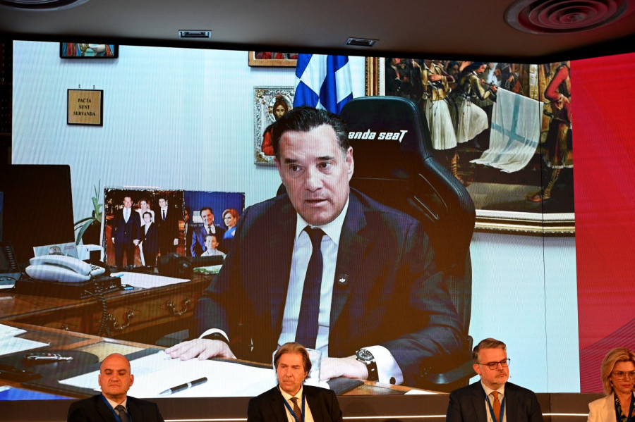Ο Άδωνις Γεωργιάδης στο βιντεοσκοπημένο μήνυμά του Regional Growth Conference 2026 που διεξάγεται στην Πάτρα/ΑΠΕ-ΜΠΕ.