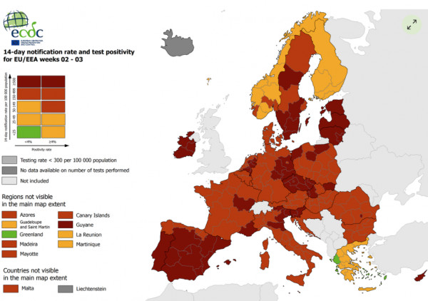 CDC: Η Ελλάδα παραμένει η φωτεινή εξαίρεση στον κατακόκκινο επιδημιολογικό χάρτη