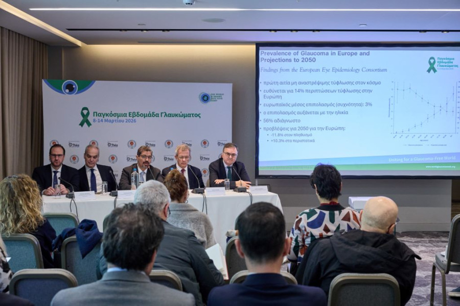 Το πάνελ των ομιλητών και ο συντονιστής της συνέντευξης Τύπου. Από αριστερά προς τα δεξιά Στυλιανός Κανδαράκης, Ευθύμιος Καρμίρης, Θεόδωρος Φιλιππόπουλος, Φώτης Τοπούζης και Ιωάννης Χαλκιαδάκης.